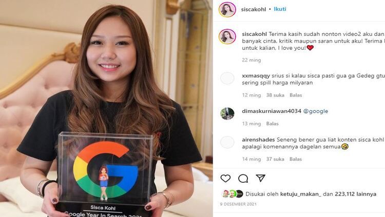 Sisca Kohl saat memamerkan penghargaan google search 2021. Copyright: © Instagram @siscakohl