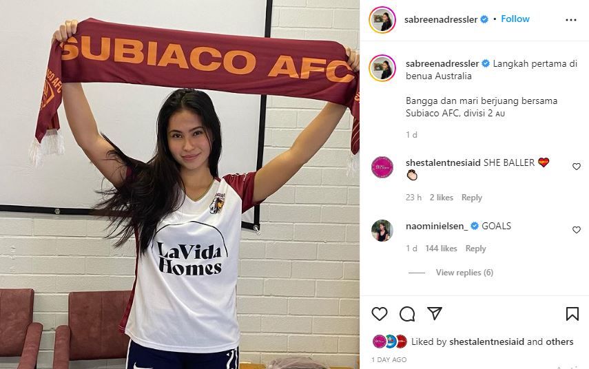 Sabreena Dressler yang pernah memperkuat Persija Jakarta dan timnas putri Indonesia kini berlabuh di Australia untuk membela Subiaco AFC. Copyright: © Instagram: sabreenadressler