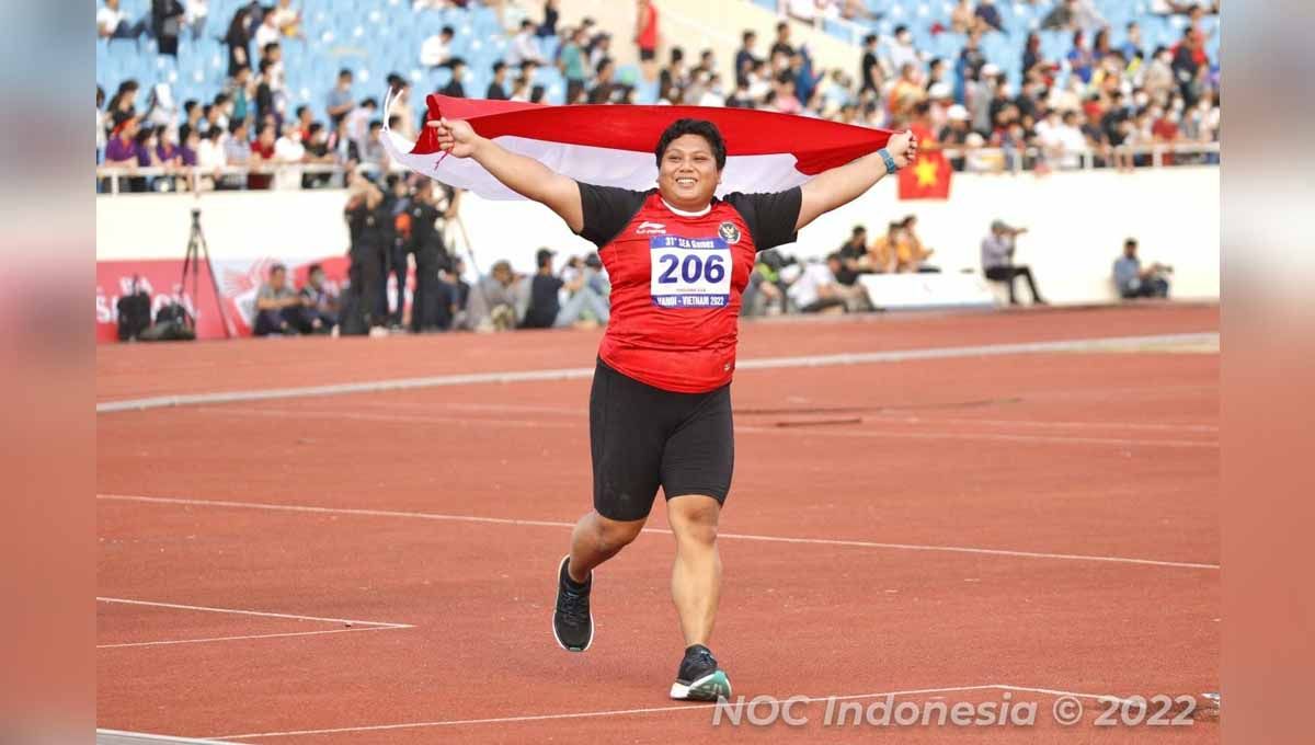 Eki Febri Ekawati, atlet tolak peluru peraih medali emas SEA Games cabor atletik. Foto: Komite Olimpiade Indonesia, NOC. Copyright: © Komite Olimpiade Indonesia, NOC.