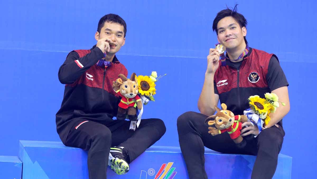 Pasangan ganda putra Indonesia, Leo Rolly Carnando/Daniel Marthin di SEA Games Vietnam 2021. Foto: PBSI Copyright: © PBSI