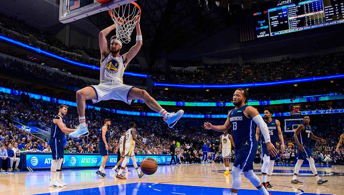 Pebasket State Warriors Klay Thompson di laga antara Dallas Mavericks vs Golden State Warriors NBA 2022. Foto: REUTERS/Jerome Miron Copyright: © REUTERS/Jerome Miron