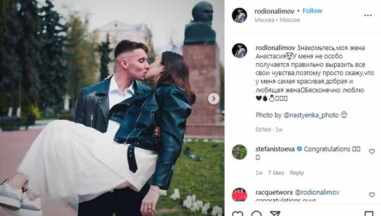 Ganda campuran Rusia, Rodion Alimov terlebih dahulu mempersunting pasangannya, Anastasiia Shapovalova di usia muda. Copyright: © Instagram@rodionalimov