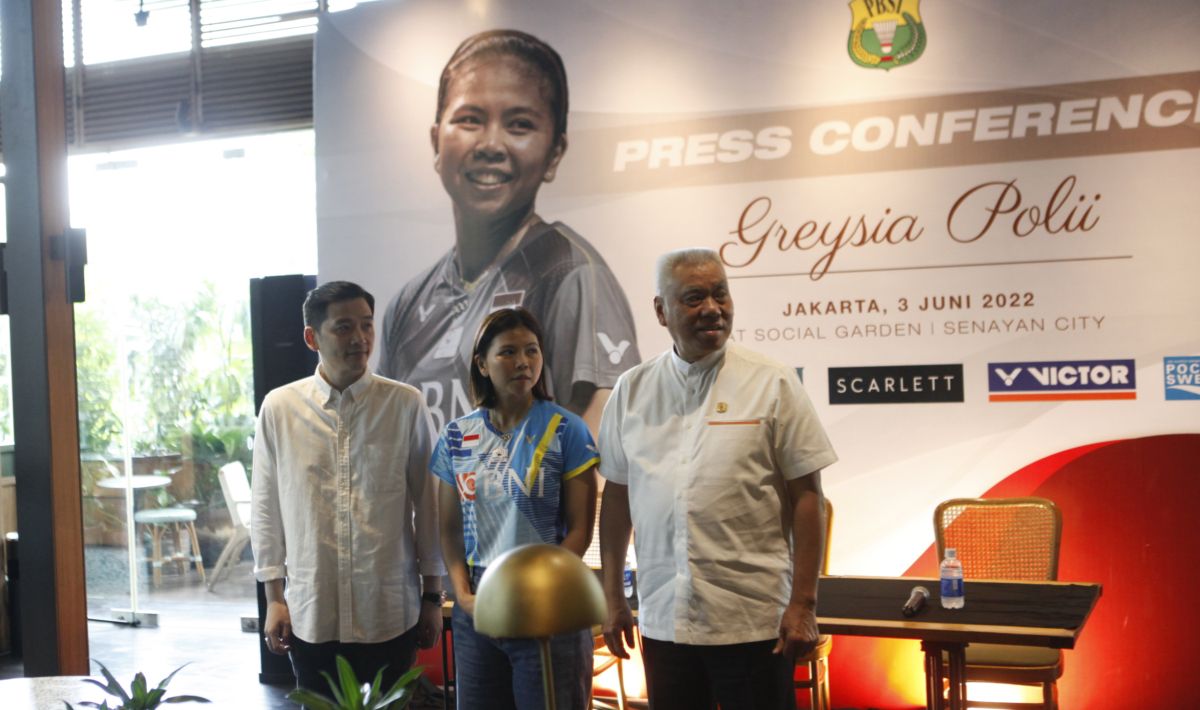 Legenda ganda putri Indonesia, Greysia Polii pada acara konfrensi pers  Copyright: © Herry Ibrahim/INDOSPORT