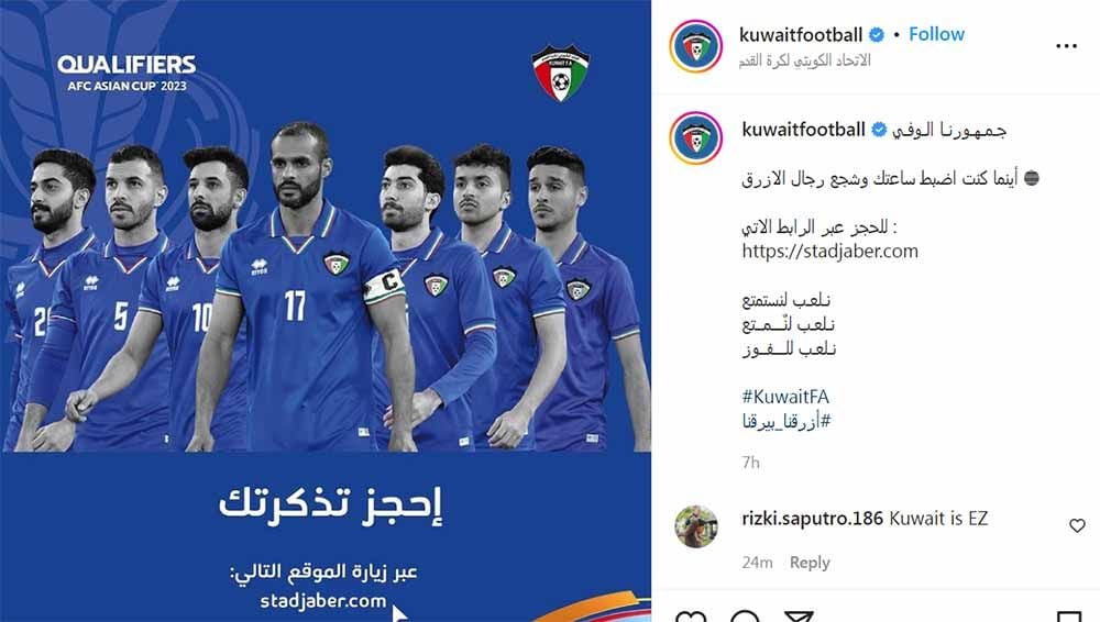 Skuat Kuwait di laga melawan Timnas Indonesia di Kualifikasi Piala Asia 2023. Foto: Instagram@kuwaitfootball Copyright: © Instagram@kuwaitfootball