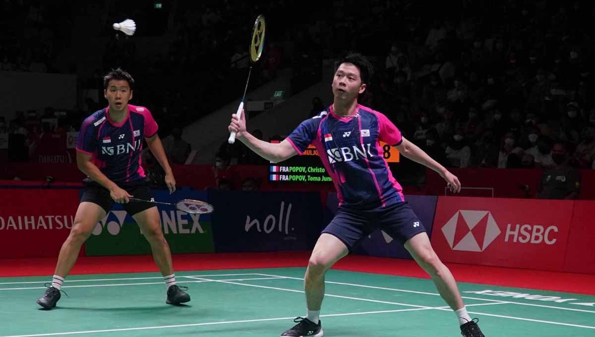 Pebulutangkis ganda putra Indonesia, Kevin Sanjaya/Marcus Gideon di Indonesia Masters 2022. Foto: PBSI Copyright: © PBSI