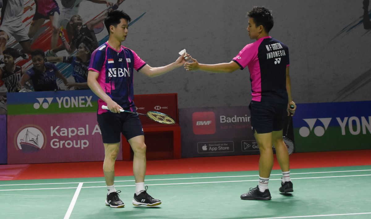 Berikut hasil Indonesia Open 2022 yang mempertemukan Marcus Gideon/Kevin Sanjaya vs Kang Min Hyuk/Seo Seung Jae pada Kamis (15/06/22). Copyright: © Herry Ibrahim/INDOSPORT