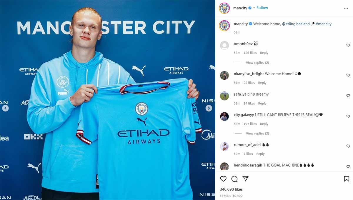 Klub Liga Inggris, Manchester City, resmi memperkenalkan Erling Haaland sebagai penggawa anyar The Citizens. Foto: Instagram@mancity Copyright: © Instagram@mancity