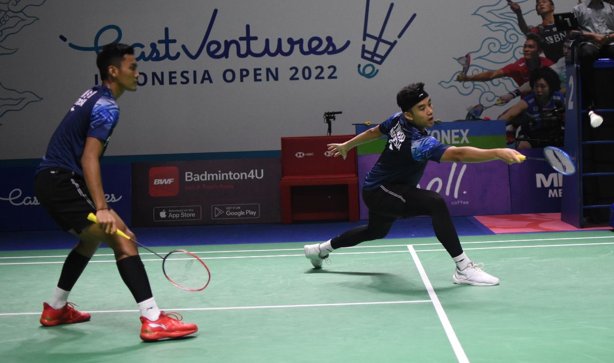 Ganda putra Indonesia, Muhammad Shohibul Fikri/Bagas Maulana saat sedang bertanding di Indonesia Open 2022. Copyright: © Herry Ibrahim/INDOSPORT