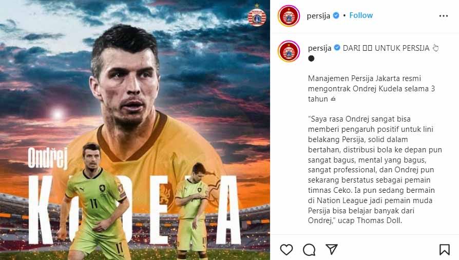 Ondrej Kudela resmi berseragam Persija Jakarta. Foto: Instagram@persija Copyright: © Instagram@persija