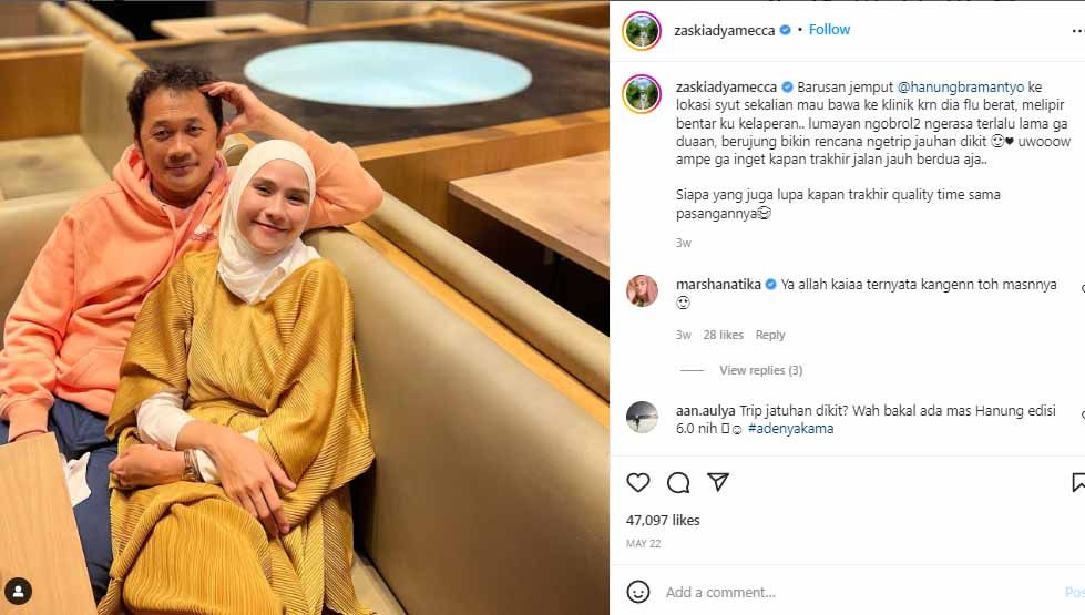 Zaskia Adya Mecca dan Kala Bramantyo. Foto: Instagram@zaskiadyamecca Copyright: © Instagram@zaskiadyamecca