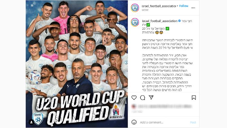 Skuad Timnas Israel memastikan diri lolos ke Piala Dunia U-20 2023 Copyright: © instagram.com/israel_football_association/