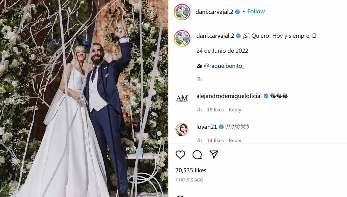 Dani Carvajal resmi naik pelaminan dengan pengusaha cantik Daphne Canizares. Foto: Instagram@dani.carvajal.2 Copyright: © Instagram@dani.carvajal.2