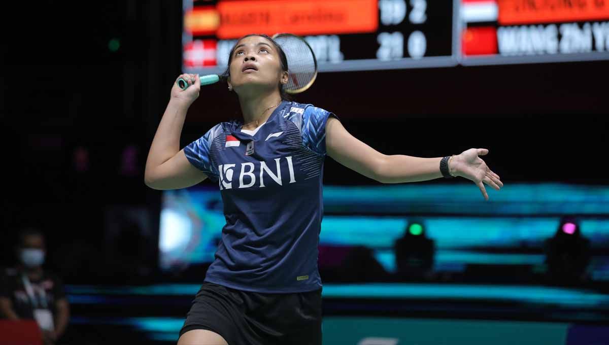 Berikut adalah hasil pertandingan semifinal Hylo Open 2022 yang mempertemukan wakil China, Han Yue vs Gregoria Mariska Tunjung. Foto: PBSI Copyright: © PBSI