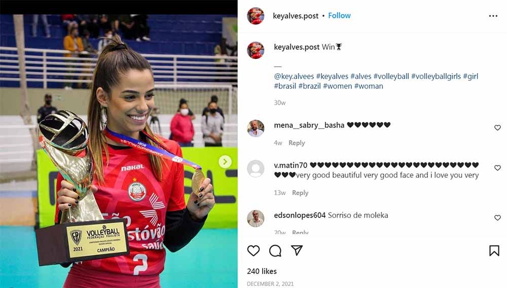 Key Alves, pemain voli asal Brasil. Foto: Instagram@keyalves.post Copyright: &copy; Instagram@keyalves.post