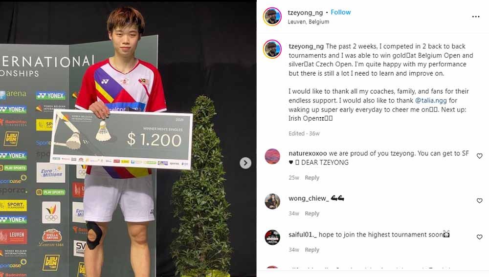 Profil Ng Tze Yong, sang tunggal putra asal Malaysia yang jadi pemupus mimpi wakil Indonesia di putaran pertama Kejuaraan Dunia Bulutangkis 2022. Copyright: © Instagram@tzeyong_ng