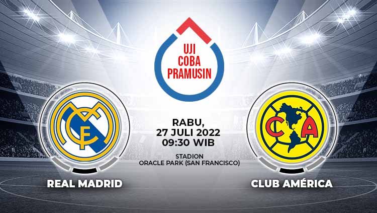 Berikut ini prediksi pertandingan pramusim Real Madrid vs Club America yang akan digelar pada Rabu (27/07/22) pukul 09.30 WIB. Copyright: © Grafis: Yuhariyanto/INDOSPORT