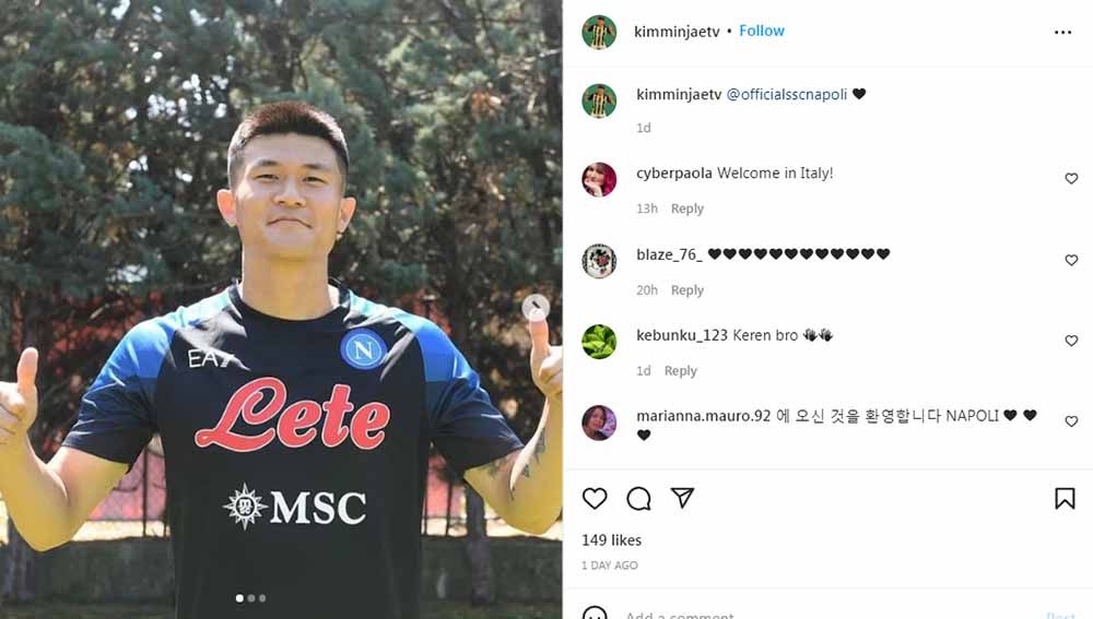 Klub Liga Inggris (Premie League), Manchester United tertarik dengan mantan anak asuh Shin Tae-yong, yang sekarang bermain bersama Napoli. Foto: Instagram@kimminjaetv Copyright: © Instagram@kimminjaetv