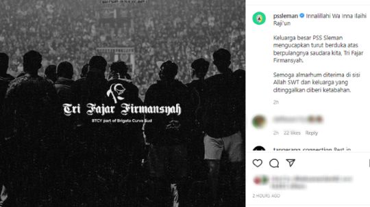 PSS Sleman Berduka, Satu Supporter Tewas Imbas Kerusuhan Copyright: © instagram.com/pssleman