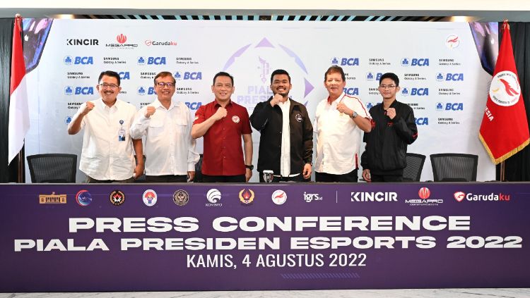Acara press conference kejuaraan Piala Presiden Esports 2020 di Jakarta, Kamis (04/08/22). Copyright: © PP PBESI