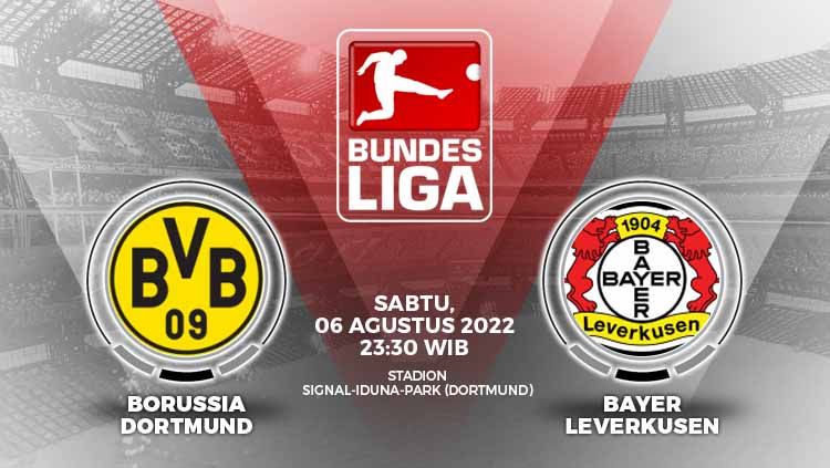Berikut ini link live streaming pertandingan Liga Jerman (Bundesliga) antara Borussia Dortmund vs Bayer Leverkusen, Sabtu (06/08/22), pukul 23.30 WIB. Copyright: © Grafis: Yuhariyanto/INDOSPORT