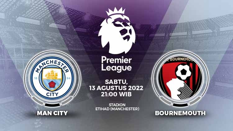 Berikut adalah prediksi Liga Inggris (Premier League) pekan kedua antara Manchester City vs Bournemouth, Sabtu (13/08/22). Copyright: © Grafis: Yuhariyanto/INDOSPORT