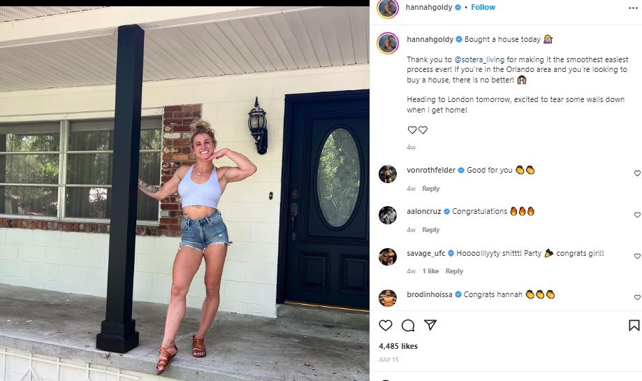 Demi membayar rumah baru, petarung wanita Hannah Goldy meluncurkan akun OnlyFans dan mengerjakan tiga pekerjaan sekaligus, yaitu bekerja di dua tempat gym dan restoran. Copyright: © Instagram @hannahgoldy