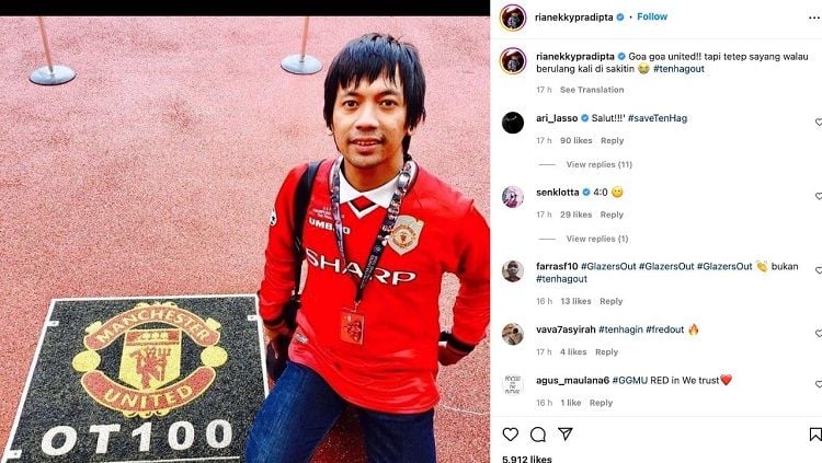 Penyanyi Indonesia, Rian D’Masiv menjadi sasaran ejekan netizen usai Manchester United dipecundangi Liverpool dengan skor 7-0 di Liga Inggris 2022/23. Copyright: © Instagram @rianekkypradipta