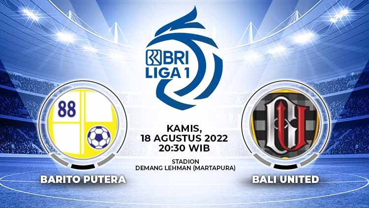 Jadwal Liga 1 Indonesia 2022/2023 untuk hari ini, Kamis (18/08/22), yang salah satu laganya adalah Barito Putera vs Bali United. Copyright: © Grafis: Yuhariyanto/INDOSPORT