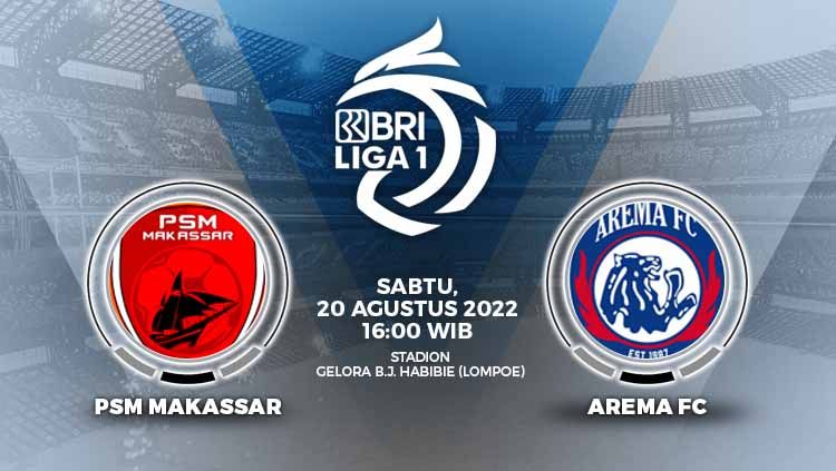 Prediksi Liga 1 antara PSM Makassar vs Arema FC, Sabtu (20/08/22). Copyright: © Grafis: Yuhariyanto/INDOSPORT