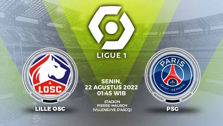 Berikut prediksi pertandingan Liga Prancis (Ligue 1) 2022/23 antara Lille OSC vs Paris-Saint Germain (PSG) PSG pada Senin (22/08/22) WIB pukul 01:45 WIB. Copyright: © Grafis: Yuhariyanto/INDOSPORT