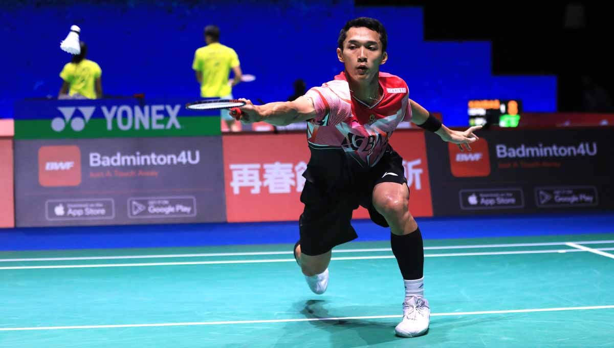 Tunggal putra Indonesia, Jonatan Christie di laga Kejuaraan Dunia Bulutangkis 2022. Foto: PBSI Copyright: © PBSI