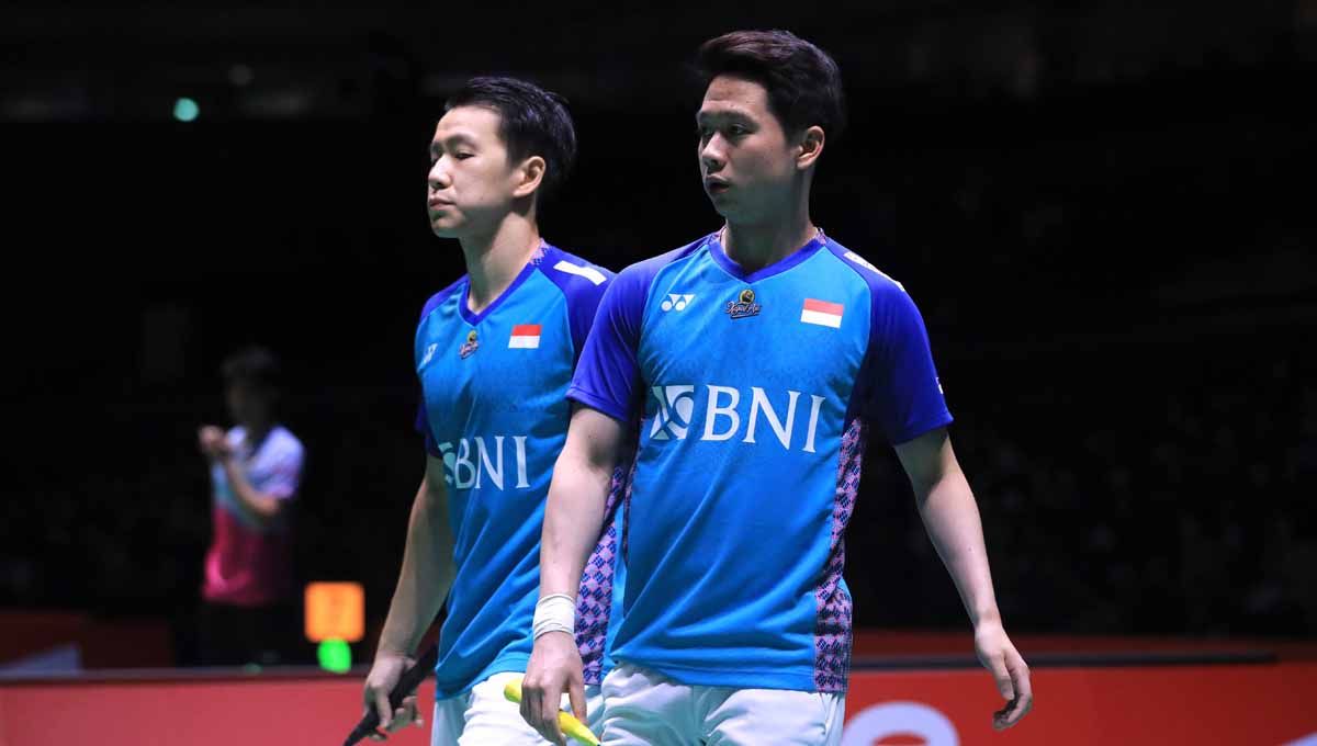 Ganda putra asal Indonesia, Marcus Fernaldi Gideon/Kevin Sanjaya Sukamuljo, akui ingin patahkan kutukan di Kejuaraan Dunia Bulutangkis 2022 kali ini. Foto: PBSI Copyright: © PBSI