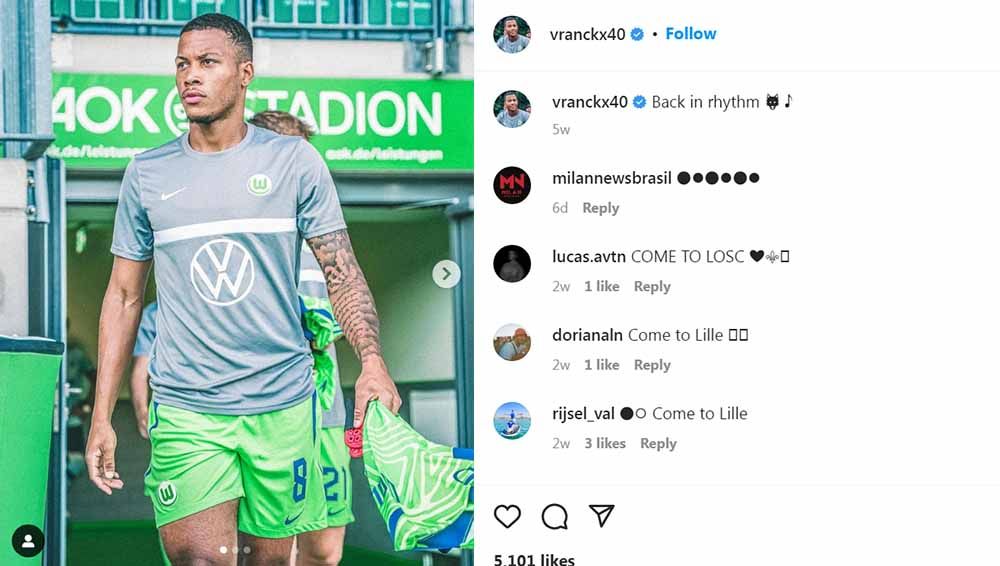 Klub Liga Italia (Serie A) AC Milan optimis bisa segera menuntaskan kepindahan gelandang Wolfsburg, Aster Vranckx. Copyright: © Instagram@vranckx40