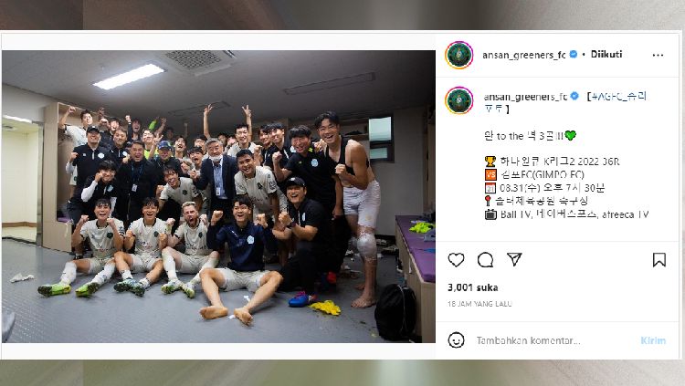 Asnawi dan Para Pemain Ansan Greeners Usai Meraih Kemenangan di Liga Korea Selatan Copyright: © instagram.com/ansan_greeners_fc