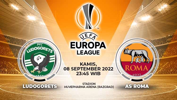 Berikut prediksi Liga Europa yang mempertemukan antara Ludogorets Razgrad vs AS Roma pada hari Kamis (08/09/22) pukul 23.45 WIB. Copyright: © Grafis: Yuhariyanto/INDOSPORT