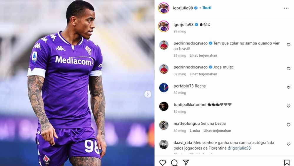 Igor Julio, bek Fiorentina yang tengah diincar Juventus. Foto: Instagram@igorjulio98 Copyright: © Instagram@igorjulio98