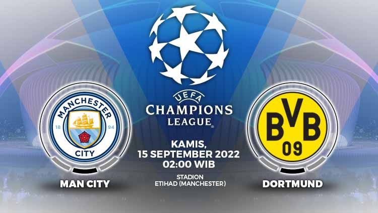 Berikut ini adalah link live streaming babak grup Liga Champions yang mempertemukan Manchester City vs Borussia Dortmund, Kamis (15/09/22), pukul 02.00 WIB. Copyright: © Grafis: Yuhariyanto/INDOSPORT