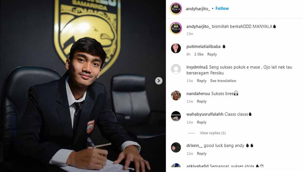 Pemain muda Borneo FC, Andy Harjito jadi pahlawan ketika pertandingan Liga 1 pekan ke-10 kontra Bhayangkara FC. Foto: Instagram@andyharjito_ Copyright: © Instagram@andyharjito_