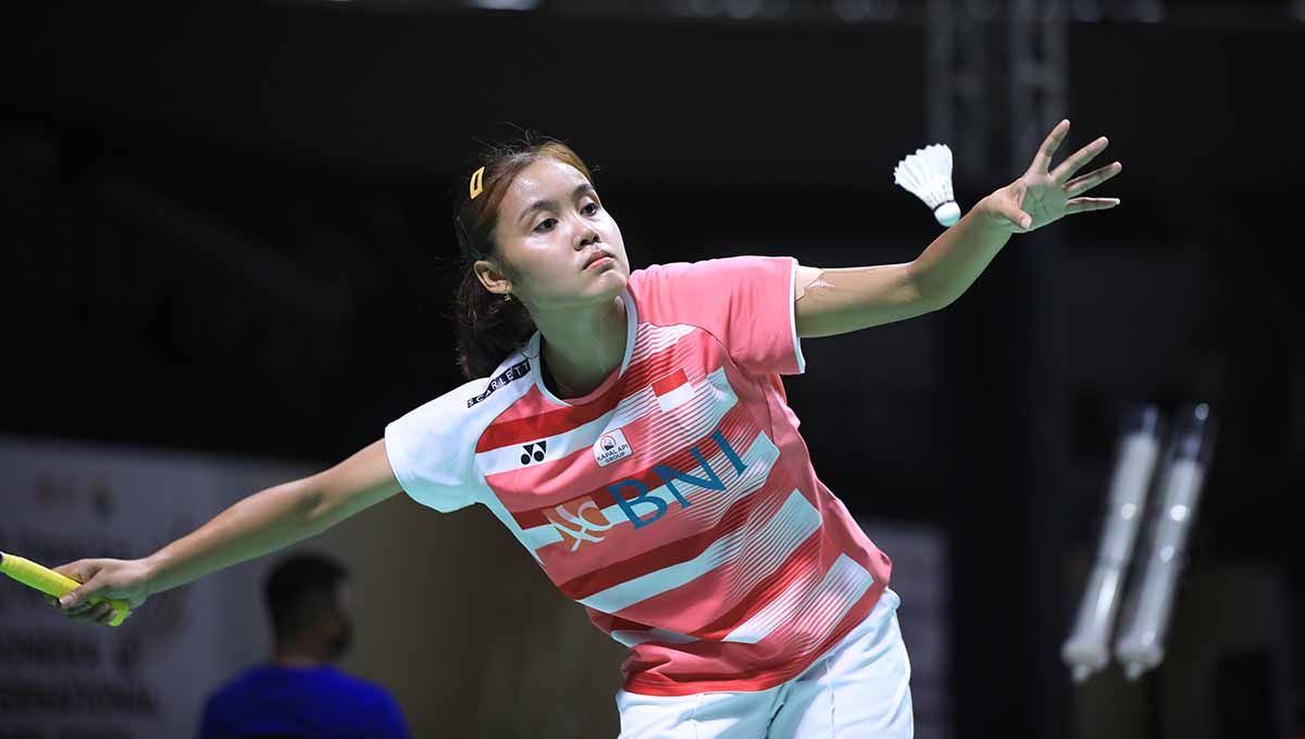 Bilqis Prasista, pebulutangkis tunggal putri Indonesia sukses melangkah ke babak 16 besar turnamen Kapal Api Indonesia International Series 2022. Foto: PBSI Copyright: © PBSI