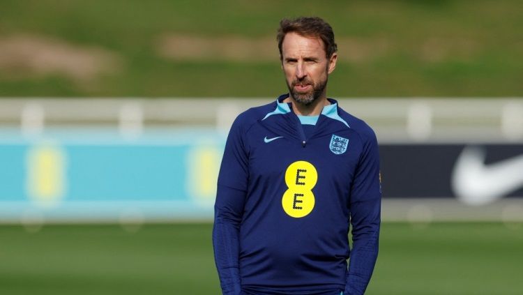 Pelatih Timnas Inggris, Gareth Southgate, sudah memilih pemain yang akan dibawa ke Piala Dunia 2022. Foto: Reuters/Jason Cairnduff. Copyright: © Reuters/Jason Cairnduff