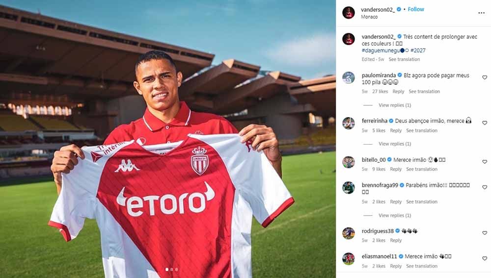 Vanderson, bek AS Monaco incaran Barcelona dan Manchester United. Foto: Instagram@vanderson02_ Copyright: © Instagram@vanderson02_