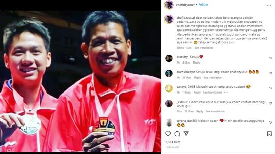 Mantan pelatih PBSI, Chafidz Yusuf, ikut bersuara soal berita perselisihan Kevin Sanjaya dan Herry IP. Copyright: © Instagram @chafidzyusuf