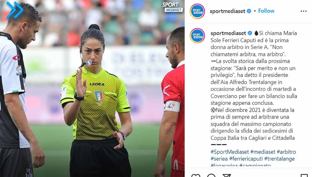 Maria Sole Ferrier Caputi, wasit wanita pertama Serie A. Foto: Instagram@sportmediaset Copyright: &copy; Instagram@sportmediaset