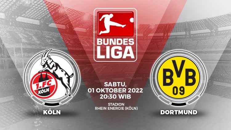 Berikut prediksi Liga Jerman (Bundesliga) 2022/2023 pekan kedelapan antara FC Koln vs Borussia Dortmund pada Sabtu (01/10/22) pada pukul 20.30 WIB. Copyright: © Grafis: Yuhariyanto/INDOSPORT