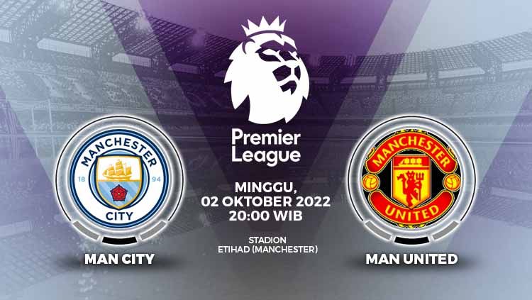 Partai sengit antara Manchester City vs Manchester United di lanjutan Liga Inggris 2022/23 bisa dilihat via link live streaming di Vidio. Copyright: © Grafis: Yuhariyanto/INDOSPORT