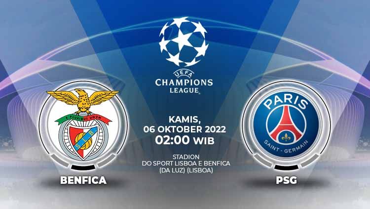 Berikut adalah link live streaming pertandingan Grup H Liga Champions 2022/23 antara Benfica vs Paris Saint Germain. Copyright: &copy; Grafis: Yuhariyanto/INDOSPORT