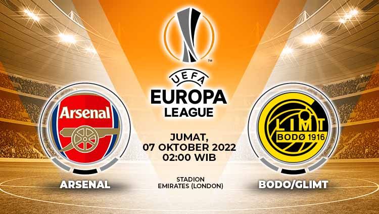 Berikut ini adalah prediksi laga Liga Europa 2022/2023 grup A antara Arsenal vs Bodo/Glimt, Jumat (07/10/22) dini hari WIB. Copyright: © Grafis: Yuhariyanto/INDOSPORT
