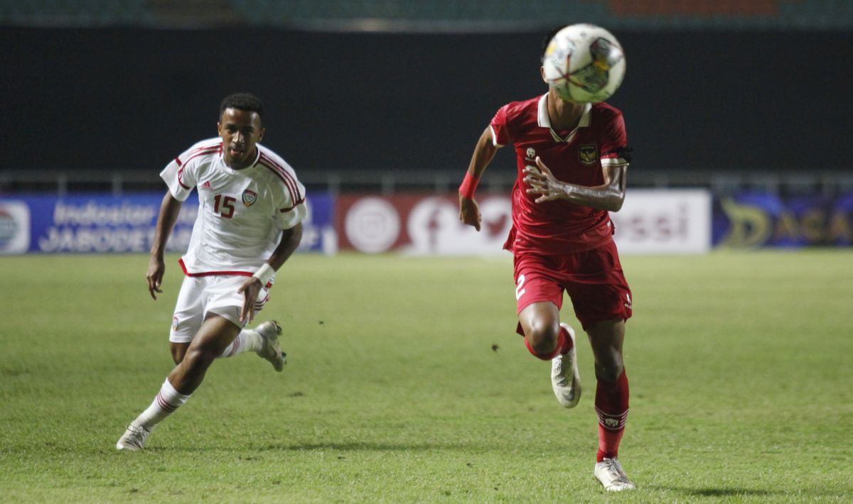 Pertandingan Kualifikasi Piala Asia U-17 antara Timnas Indonesia vs UEA di Stadion Pakansari, Rabu (05/10/22). Copyright: © Herry Ibrahim/INDOSPORT