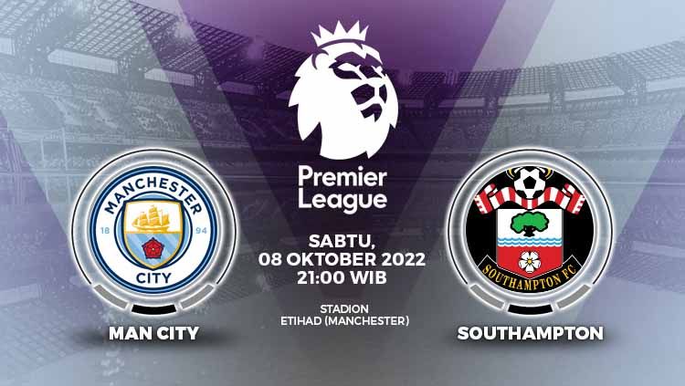 Prediksi Liga Inggris (Premier League) 2022-2023 pekan ke-10 antara Manchester City vs Southampton yang akan berlangsung pada Sabtu (08/10/22) pukul 21.00 WIB. Copyright: © Grafis: Yuhariyanto/INDOSPORT