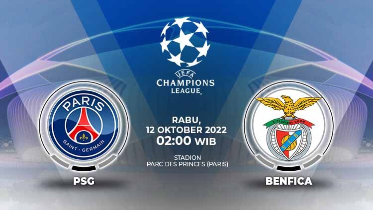 Berikut ini adalah prediksi Liga Champions Grup H yang mempertemukan Paris Saint-Germain (PSG) vs Benfica, Selasa (12/08/22), pukul 02.00 WIB. Copyright: © Grafis: Yuhariyanto/INDOSPORT